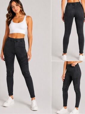 BP Nordstrom Ribbed Moto Ponte Leggings Charcoal Gray Small